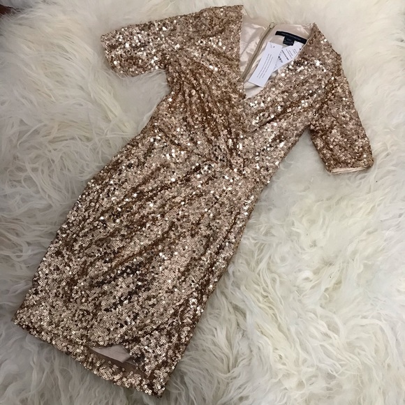 French Connection Sequin Mesh Faux Wrap Dress - Picture 2 of 7